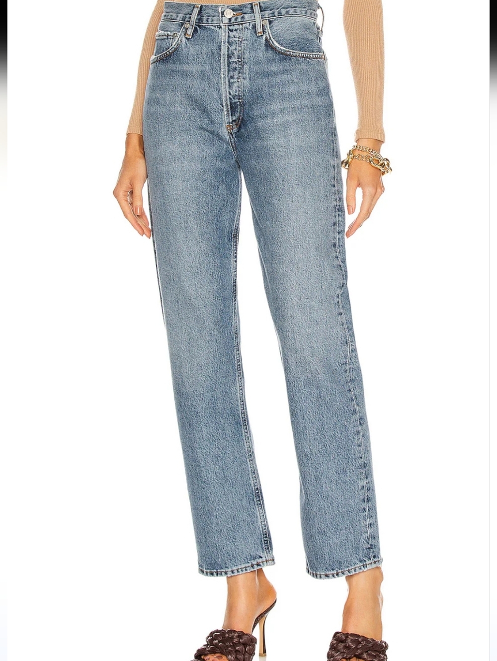 Agolde Classic  High Wasted Straight Leg Jeans in Light Blue Denim - Picture 4 of 7